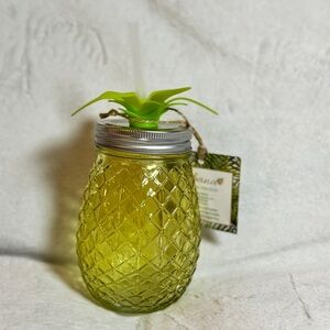 New Tropical Yellow Cabana Glass Pineapple Cup With Lid & Straw - Summer Ready